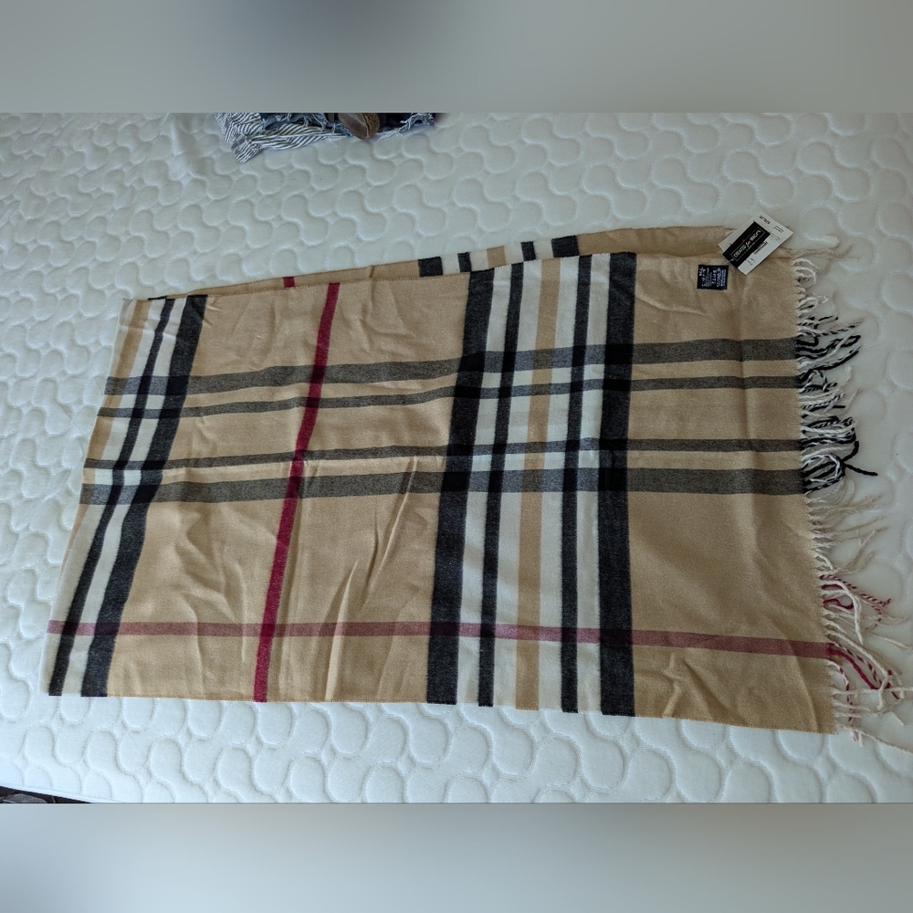 Eco Cashmink Beige Check Scarf